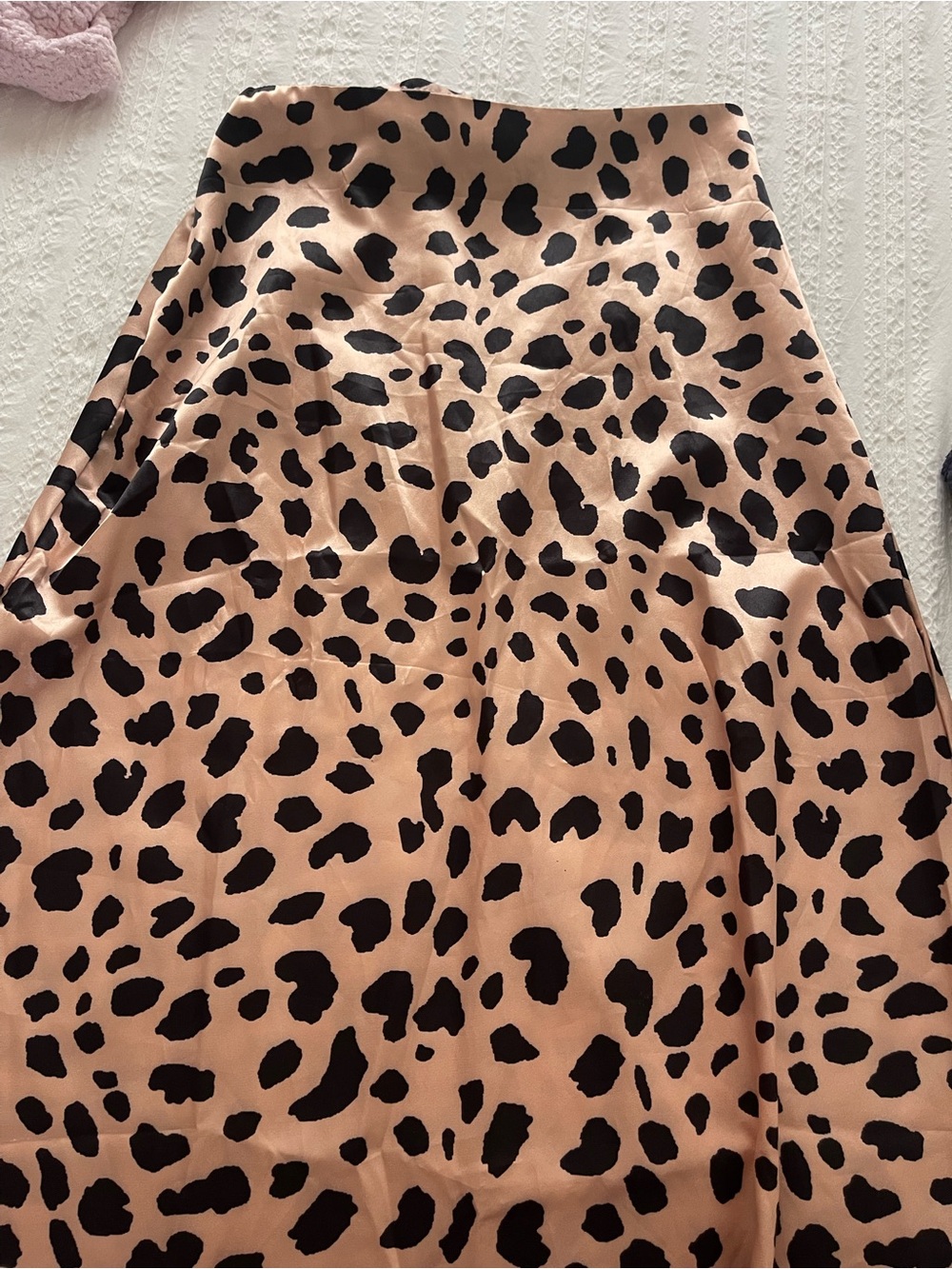 Women's Animal Print Satin Midi Skirt - Beige & Black